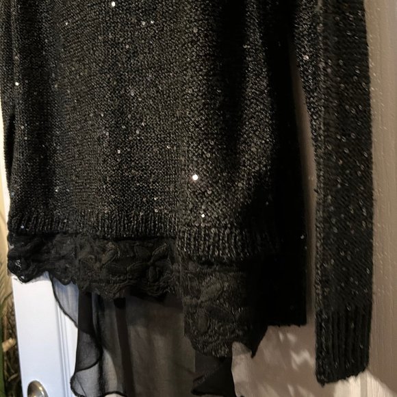 Mirumi-NWT-Long sleeve Sparkle Sweater-Sheer-Lace-Medium-Open Back-Long in back - Picture 10 of 14